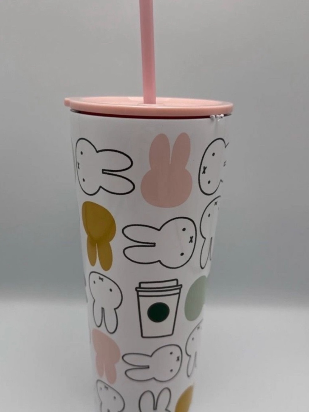 Starbucks Pink Bunny Pattern Stainless Tumbler with Straw